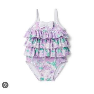 JANIE AND JACK BABY FLORAL RUFFLE PURPLE SWIMSUIT // SIZE 12-18 MONTHS